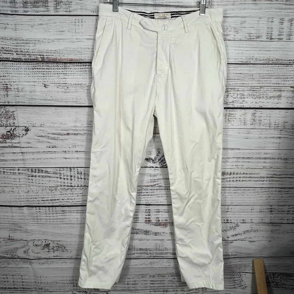 Luca Faloni White Summer Chinos Slim Cotton Trouser Made in Italy Men 30x28 READ